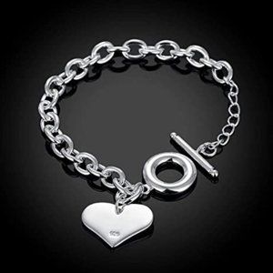925 STERLING SLVR LOVE HEART CHARM TOGGLE BRACELET